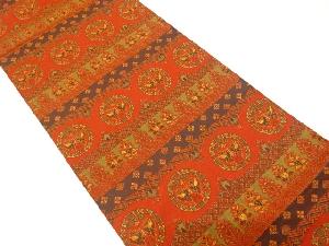 横段に向かい鳥・花更紗模様織り出し　全通袋帯